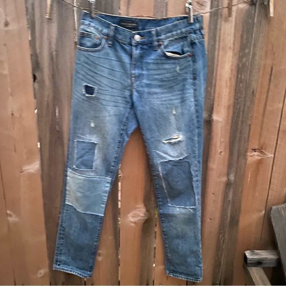 J Crew  Broken In Boyfriend Medium Wash Jeans Patchwork style size 24 NWT